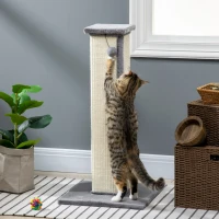 PawHut Krabpaal Kattenboom, inclusief speelbal, pluche, sisal, 41 cm x 41 cm x 81 cm, crème + grijs(m-7)