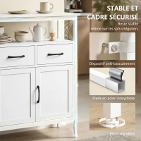 HOMCOM Buffet cuisine, meuble de rangement, 3 portes, 3 tiroirs, compartiment ouvert et étagères réglables, 95x35x88cm, blanc(m-6)