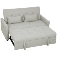 HOMCOM Canapea de 2 Locuri Convertibilă în Pat Clic Clac cu 2 Perne din Material Textil, Maro Deschis(m-12)