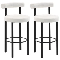 HOMCOM Lot de 2 tabourets de bar, chaises de bar en tissu bouclette avec dossier incurvé, repose-pieds, 50x52,5x98cm, blanc(m-11)