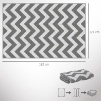 Outsunny Outdoor Rug Reversible Mat Plastic Straw Rug Portable RV Camping Mat for Garden Deck Picnic Indoor, 121 x 182 cm (4 x 6 ft), Light Grey & White(m-3)