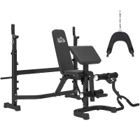 HOMCOM Panca Multifunzione Regolabile con Rack Bilanciere, in Acciaio e PU, 73.5x55x46-53.5 cm, Grigio e Nero(m-1)