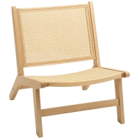 HOMCOM Rotanstoel, Leesstoel, Houten Frame, Brede Zitting, 64 x 70 x 74 cm, Natuurhout
