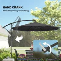 Outsunny 3 m Overhanging Cantilever Parasol, with Cross Base - Black(m-7)