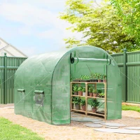 Outsunny Walk-In Garden Polytunnel Greenhouse with Steel Frame, PE Cover, Roll-Up Door and 4 Windows, 2.5 x 2m, Green(m-10)