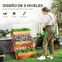 Outsunny Jardinera de Madera de 3 Niveles Jardinera Elevada Exterior con Orificios de Drenaje 65x75x76 cm Marrón(m-4)