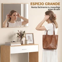 HOMCOM Recibidor de Entrada con Espejo Cajón y Estante Mueble de Recibidor para Pasillo 91,5x27,9x85,5 cm Roble(m-5)