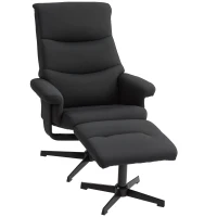 HOMCOM Relaxfauteuil met Voetenbank, Gestoffeerde TV-stoel met Lig- en Schommelfunctie, Draaibare Loungestoel in Fluwelen Look, voor Woonkamer en Slaapkamer, Zwart(m-11)