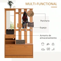 HOMCOM Recibidor de Entrada con Espejo Perchero y Zapatero Mueble de Recibidor de 2 Piezas con 6 Ganchos Estantes y Cajón Abatible para Pasillo Madera Marrón(m-4)