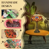 HOMCOM Tiffany Lamp, Stained Glass Table Lamp, Handcrafted Artisan Collectible, Suitable for Living Room and Bedside, Multi-Coloured, Ф25 x 45Hcm, Zinc Alloy.(m-4)