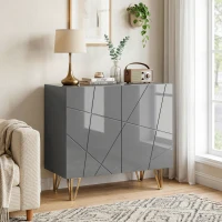 HOMCOM Modern Luxe High Gloss Sideboard, with Hairpin Legs - Grey(m-2)