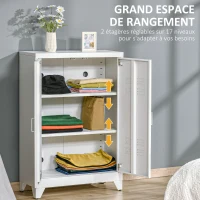 HOMCOM Armoire de bureau à 3 niveaux meuble de rangement bureau métallique 2 portes étagères réglables 75 x 33 x 110 cm blanc(m-4)