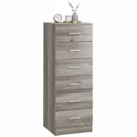 HOMCOM Comodă cu 6 sertare Comodă înaltă pentru dormitor cu sistem anti-răsturnare 40x40x110 cm Gri deschis(m-7)