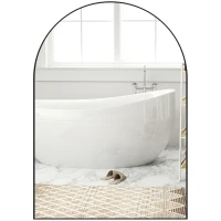 HOMCOM Gebogen Badkamerspiegel, 50 x 70 cm, Badkamerspiegel met Aluminium Frame, Decoratieve Spiegel, Keuken, Zwart(m-10)