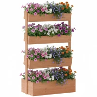 Outsunny Jardinière Surélevée en Bois avec 4 Étages, avec Trous de Drainage et Doublure en Tissu, 85x45x140cm, Marron(m-11)