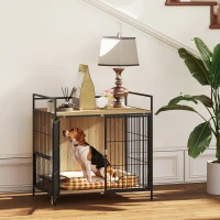 PawHut Jaula para Perros Mesa Auxiliar Moderna con Soporte Giratorio con 2 Tazones y 2 Puertas 80x56x76,5 cm Roble(m-10)