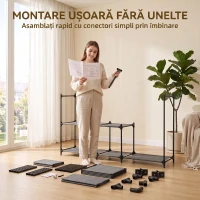 HOMCOM Dulap Textil Compact cu 3 Bare pentru Umerașe, 5 Rafturi și Structură din Oțel, 182 x 43 x 182 Cm, Negru(m-6)