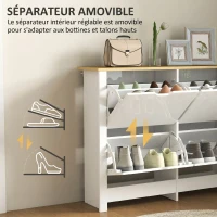 HOMCOM Meuble à chaussures 16 paires, armoire à chaussures étroite avec 4 tiroirs rabattables et étagères réglables(m-6)