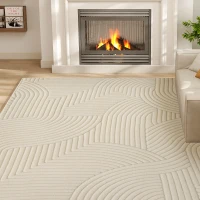HOMCOM Tapis salon 160 x 120 cm, tapis à poils épais géométrique, moelleux et antidérapant, crème(m-9)