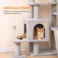 PawHut Albero Tiragraffi Multilivello 152 cm con 4 Pali per Gatti da Interno, Grigio Chiaro(m-7)