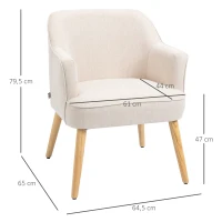 HOMCOM Butaca de Salón Moderna Sillón Tapizado en Lino Sintético Patas de Madera para Dormitorio Oficina 64,5x65x79,5 cm Crema(m-3)
