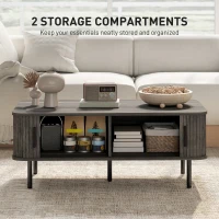 HOMCOM Coffee Table with Storage, Living Room Table with Slatted Tambour Sliding Doors and Adjustable Foot Pads, Rectangular Coffee Table with Elevated Base for Living Room, Grey Wood-Effect(m-6)