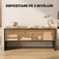 HOMCOM Măsuță de Cafea Modernă cu 2 Niveluri, Raft Deschis, PAL, Picioare, 100x40x41,5 cm, Negru(m-5)
