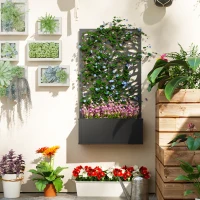 Outsunny Outdoor Metal Planter, with Back Trellis - Black(m-10)