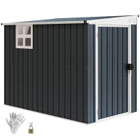 Outsunny Gartenlagerschuppen, Werkzeugschuppen für Gartengeräte, Fenster, Lüftungsöffnungen, abschließbar, Stahl, Dunkelgrau(m-12)