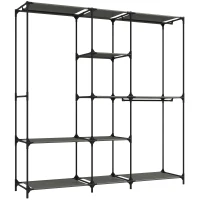 HOMCOM Dulap Textil Compact cu 3 Bare pentru Umerașe, 5 Rafturi și Structură din Oțel, 182 x 43 x 182 Cm, Negru(m-1)