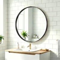 HOMCOM Round Wall Mirror 61 cm, Wall Mounted Bathroom Mirror with Tempered Safety Glass and Aluminium Alloy Frame, Black(m-2)