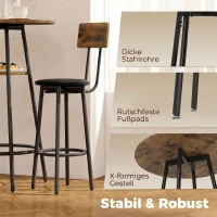 HOMCOM Industrieel Bartafelset met 2 Gevoerde Krukken, Voetsteunen, Metalen Frame, Keukentafel met Opbergruimte, Rustiek Bruin(m-6)