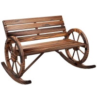 Outsunny Tuin Schommelbank, 2-Persoons Schommel, met Wielvormige Armleuningen, voor Balkon, Tuin, Terras, Geïmpregneerd Hout(m-10)