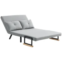 HOMCOM 4-in-1 Velvet-Feel Double Sofa Bed, with Pillows - Light Grey(m-15)