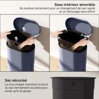 HOMCOM Poubelle cuisine 30L, poubelle à pédale, seau intérieur amovible, couvercle à fermeture douce, 36,5x31x61cm, gris(m-7)