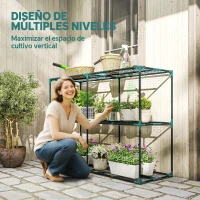 Outsunny Soporte para Plantas de 3 Niveles Estantería para Plantas de Acero para Interior y Exterior 143x48x100 cm Verde(m-4)