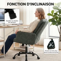 HOMCOM Chaise Bureau Ergonomique, Fauteuil de Bureau avec Hauteur Réglable, Assise Large, Fonction Bascule, Vert Foncé(m-6)
