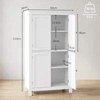 HOMCOM Dulap de Depozitare pentru Baie cu 4 Uși, Rafturi Reglabile, 60x30x110 cm, Alb(m-3)
