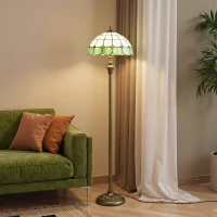 HOMCOM Tiffany-Style Floor Lamp with Handcrafted Stained Glass Shade, 152cm Tall Vintage Standing Lamp, Bronze Tone and Green(m-13)