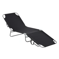 Outsunny Opvouwbare ligstoel met verstelbare rugleuning, roestvrij metalen frame, 187 x 55 x 24, zwart(m-10)