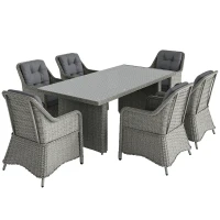 Outsunny Seven-Piece Rattan Dining Set - Mixed Grey(m-1)