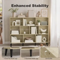 HOMCOM 10-Cube Bookcase, 3-Tier Book Shelf with Solid Wood Legs, 140 cm Modern Bookshelf with Anti-Tip Kit, Oak(m-5)