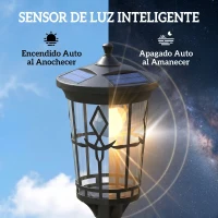 Outsunny Farola Solar Exterior de Jardín con Macetero 2 Modos de Brillo 100/50 lm IP44 Encendido/Apagado Automático Negro(m-5)