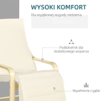 HOMCOM Leżak z Poduszką, Regulowany Podnóżek w 5 Pozycjach, Drewno Brzozowe, do 120 kg, 66,5 x 94 x 100 cm, Kremowy(m-6)