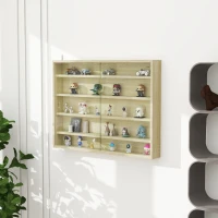 HOMCOM Bacheca Portaoggetti a 5 Ripiani Regolabili in Legno con Ante in Vetro, 80x9.5x60 cm, Color Legno(m-7)