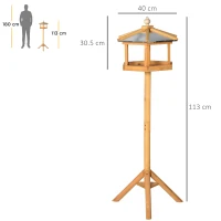 PawHut Wooden Bird Table Free Standing Feeder Garden Sheltered Feeding Station Parrot Stand Birdhouse Φ40x113cm(m-3)