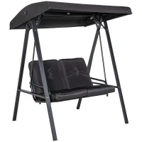 Outsunny Hollywoodschommel, 2-zits Tuinschommel met Verstelbaar Dak, tot 220 kg belastbaar, 145 x 116 x 172 cm, Zwart(m-11)