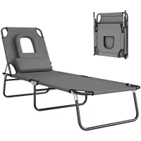 Outsunny Bain de Soleil Pliable transat inclinable 4 Positions Chaise Longue 3 Coussins fournis Gris(m-1)