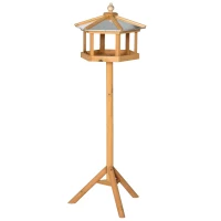 PawHut Wooden Bird Table Free Standing Feeder Garden Sheltered Feeding Station Parrot Stand Birdhouse Φ40x113cm(m-10)