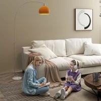 HOMCOM Floor Lamp for Living Room, Modern Standing Lamp with Shade & Foot Switch for Bedroom, Office, Orange(m-9)
